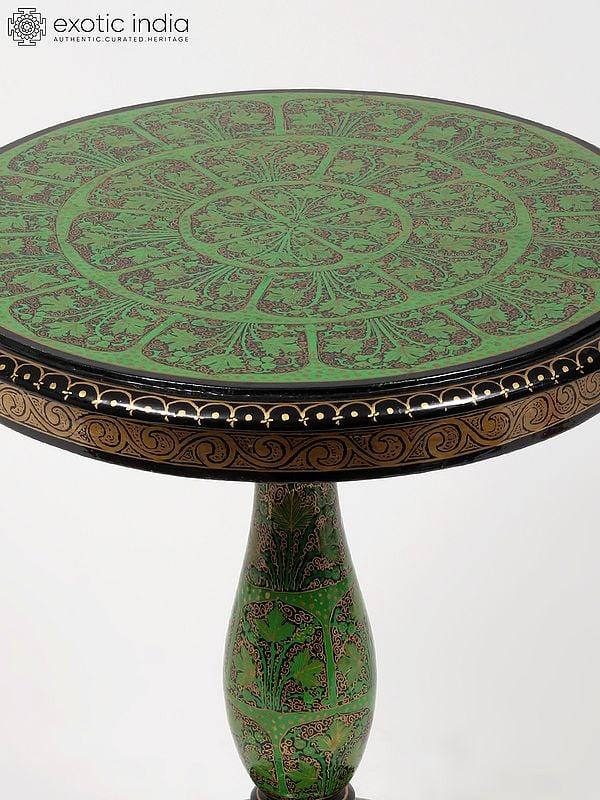 Exotic India 12" Round Shaped Hand-Painted Pedestal | From Kashmir 