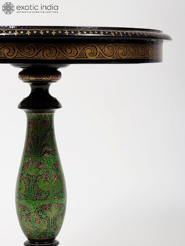 Exotic India 12" Round Shaped Hand-Painted Pedestal | From Kashmir 