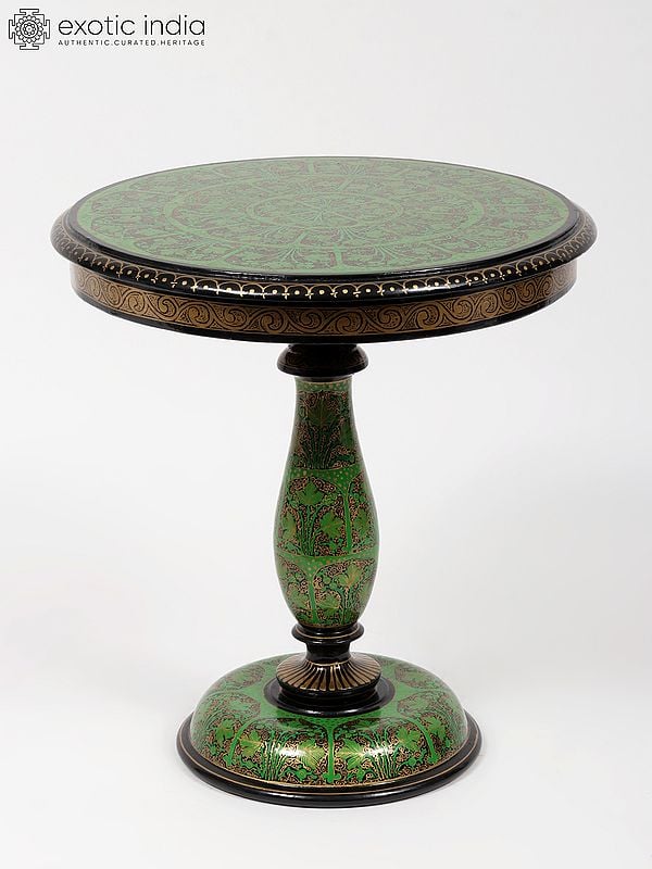 exotic india 12" Round Shaped Hand-Painted Pedestal | From Kashmir 
