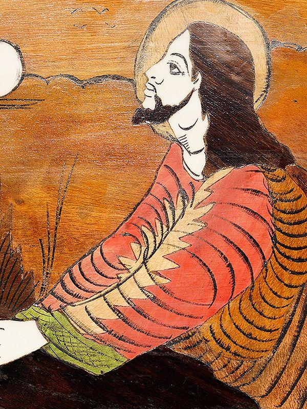 Exotic India 12" Seated Jesus In The Sunlight | Rosewood Panel With Inlay Work 