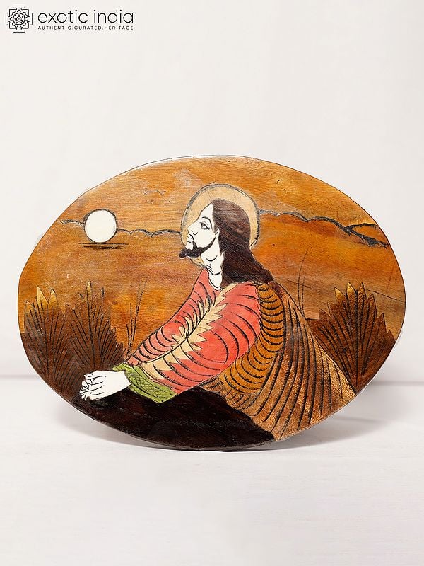 exotic india 12" Seated Jesus In The Sunlight | Rosewood Panel With Inlay Work 