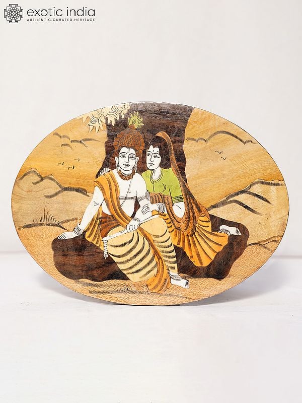 exotic india 12" Seated Radha Krishna Under The Tree | Rosewood Panel With Inlay Work 