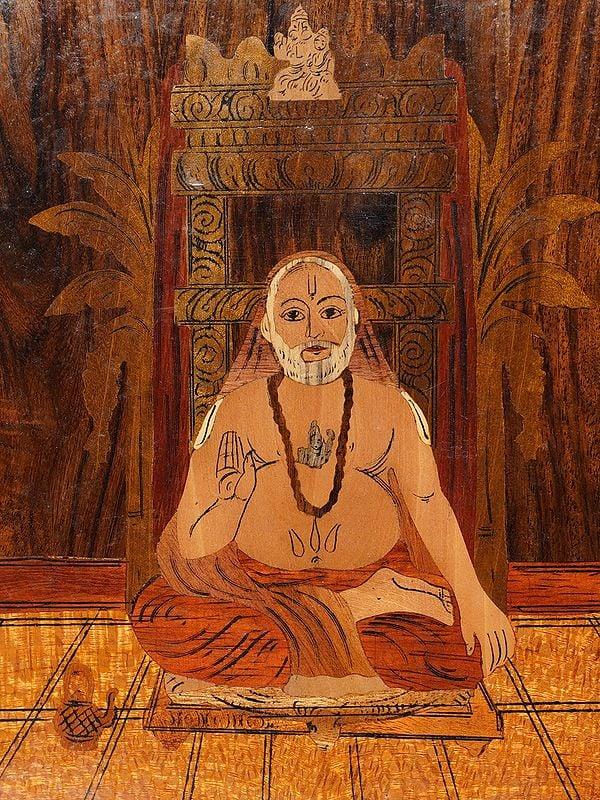 Exotic India 12" Shri Raghavendra Swamy | Rosewood Panel With Inlay Work 