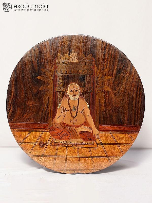 exotic india 12" Shri Raghavendra Swamy | Rosewood Panel With Inlay Work 