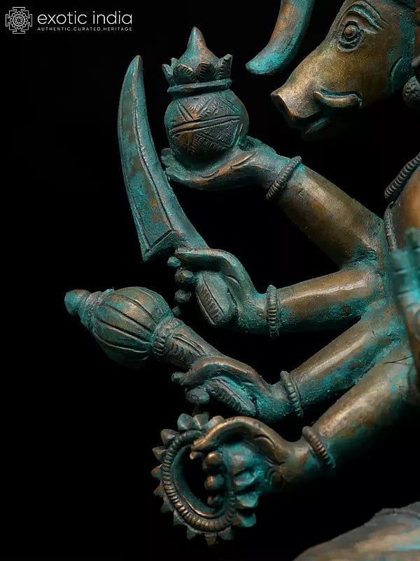 Exotic India 12" Sitting Ten Armed Panchamukhi Lord Hanuman | Madhuchista Vidhana (Lost-Wax) | Panchaloha Bronze From Swamimalai 