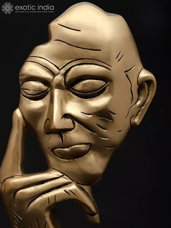 Exotic India 12" Stylized Thinking Man | Brass Statue | Table Decor 