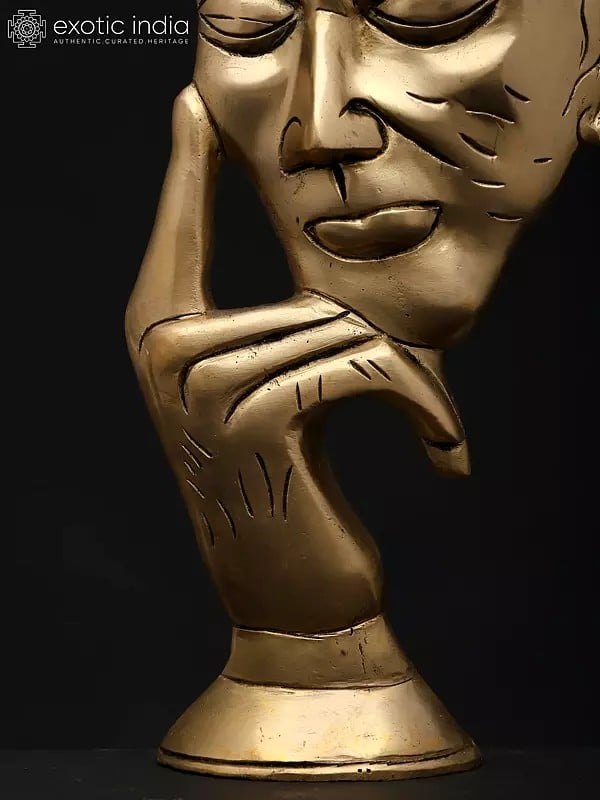 Exotic India 12" Stylized Thinking Man | Brass Statue | Table Decor 