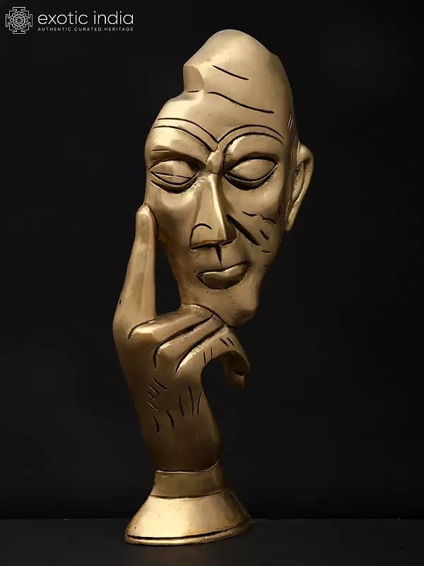 Exotic India 12" Stylized Thinking Man | Brass Statue | Table Decor 