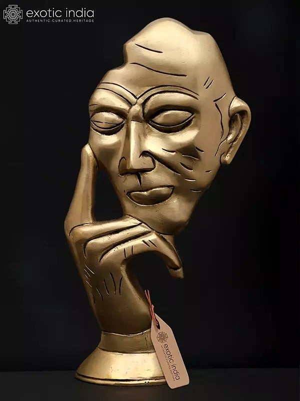 exotic india 12" Stylized Thinking Man | Brass Statue | Table Decor 
