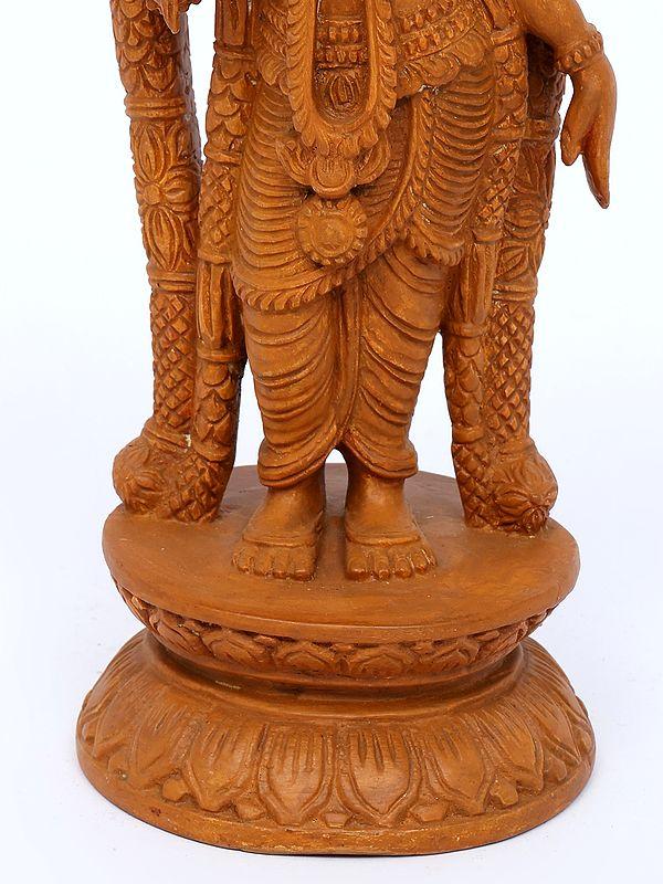 Exotic India 12" Superfine Goddess Andal | Teakwood Statue 