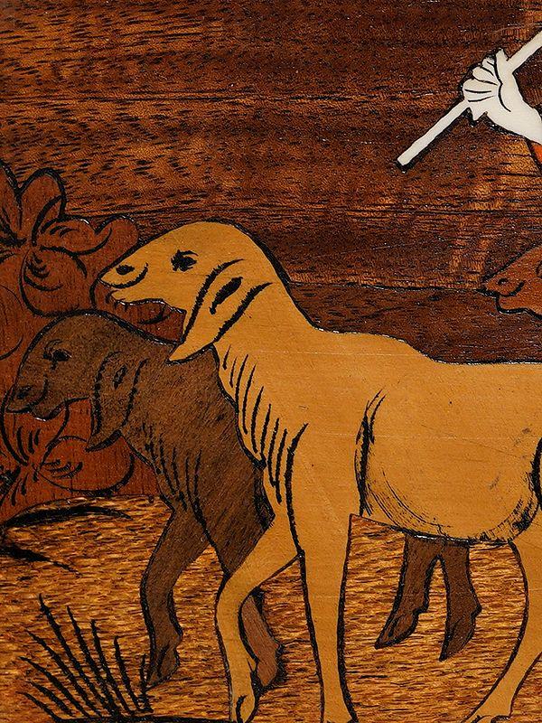Exotic India 12" The Rural Life With Goats | Rosewood Panel With Inlay Work 