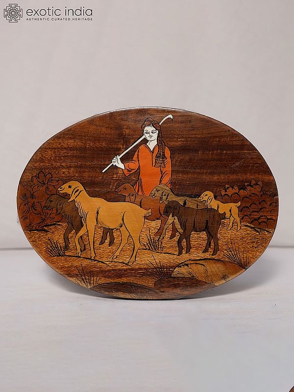 exotic india 12" The Rural Life With Goats | Rosewood Panel With Inlay Work 