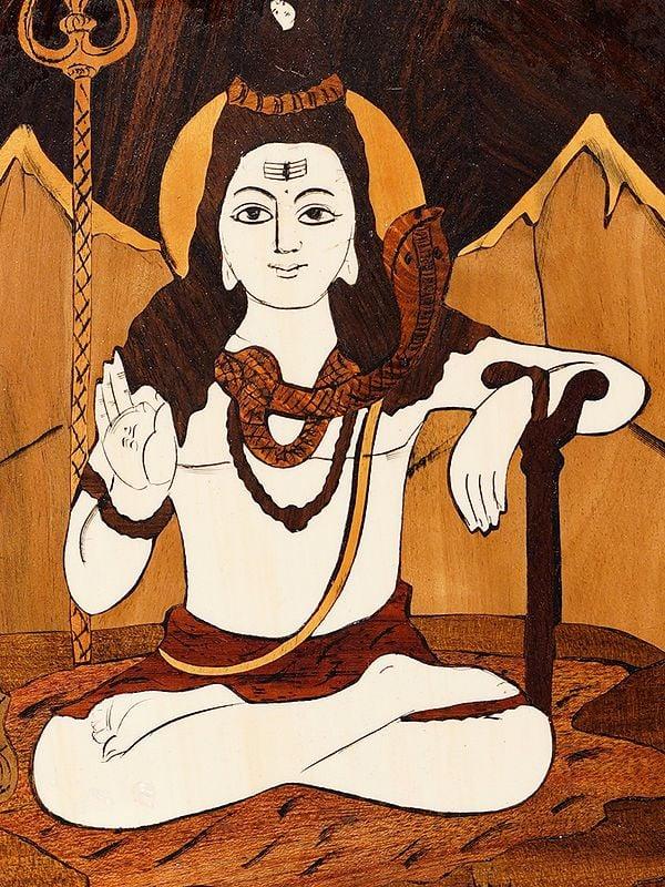Exotic India 12" The Yogi Lord Shiva | Rosewood Panel With Inlay Work 