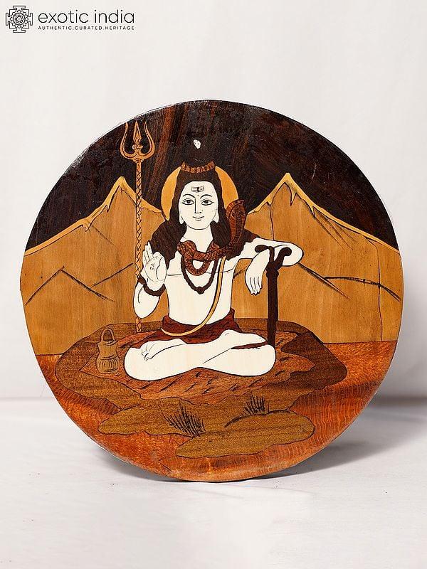 exotic india 12" The Yogi Lord Shiva | Rosewood Panel With Inlay Work 