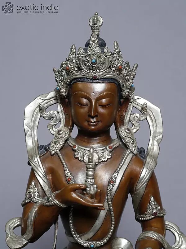 Exotic India 12" Tibetan Buddhist Deity Vajrasttva Statue In Copper Gold Plated From Nepal | Handmade 