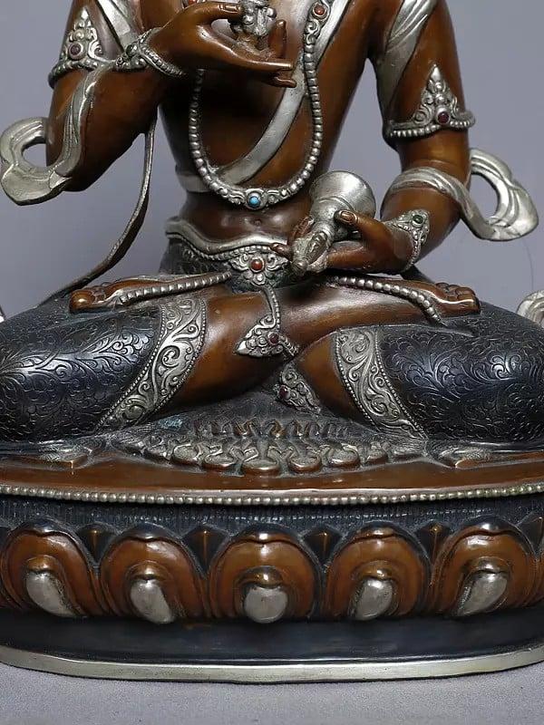 Exotic India 12" Tibetan Buddhist Deity Vajrasttva Statue In Copper Gold Plated From Nepal | Handmade 