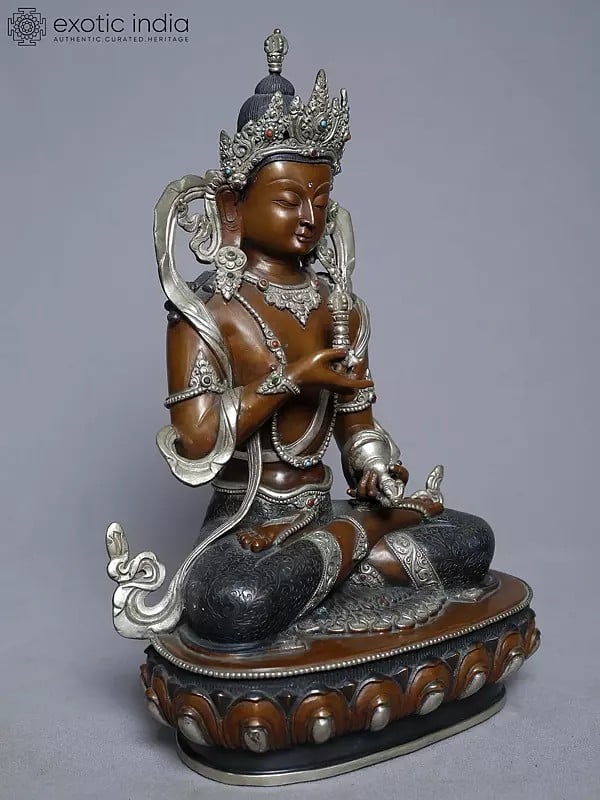 Exotic India 12" Tibetan Buddhist Deity Vajrasttva Statue In Copper Gold Plated From Nepal | Handmade 