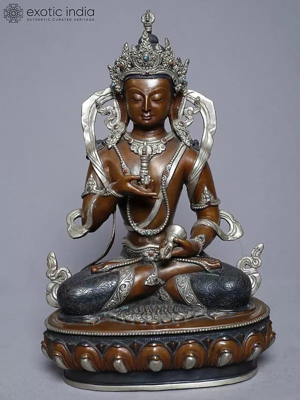 exotic india 12" Tibetan Buddhist Deity Vajrasttva Statue In Copper Gold Plated From Nepal | Handmade 