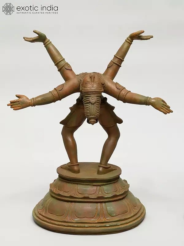 Exotic India 12" Vrishabakkrittam (Dancing Shiva Tandava- Pose No 104) | Panchaloha Bronze Statue Made According To Shilpa Shastra 