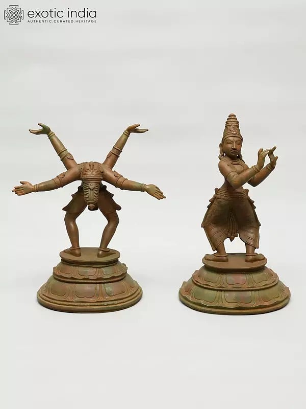 exotic india 12" Vrishabakkrittam (Dancing Shiva Tandava- Pose No 104) | Panchaloha Bronze Statue Made According to Shilpa Shastra 