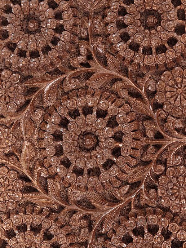 Exotic India 12" Walnut Wood Fully Carved Designer Jewellery Box 