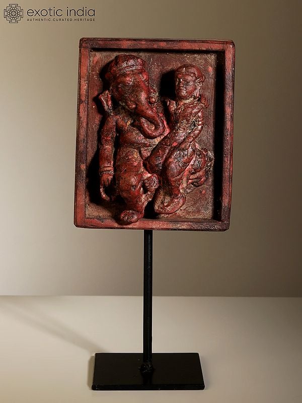 exotic india 12" Wood Carved Shakti Ganesha on Iron Stand 