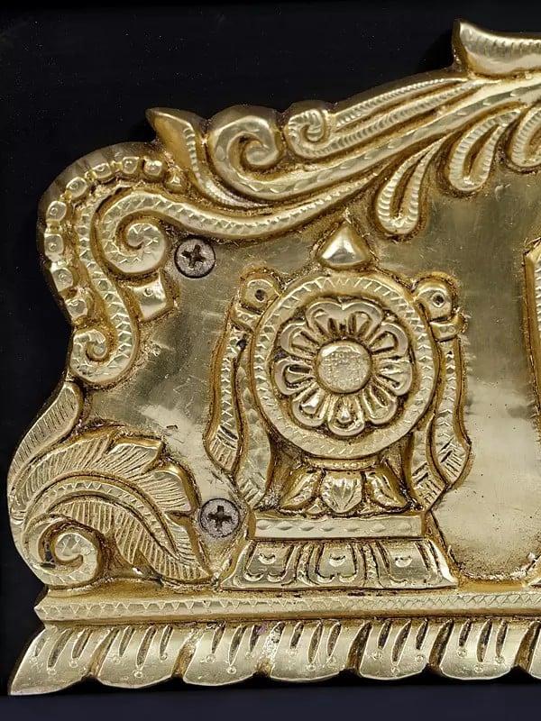 Exotic India 12" Wood Framed Vaishnava Symbols In Brass | Wall Hanging 