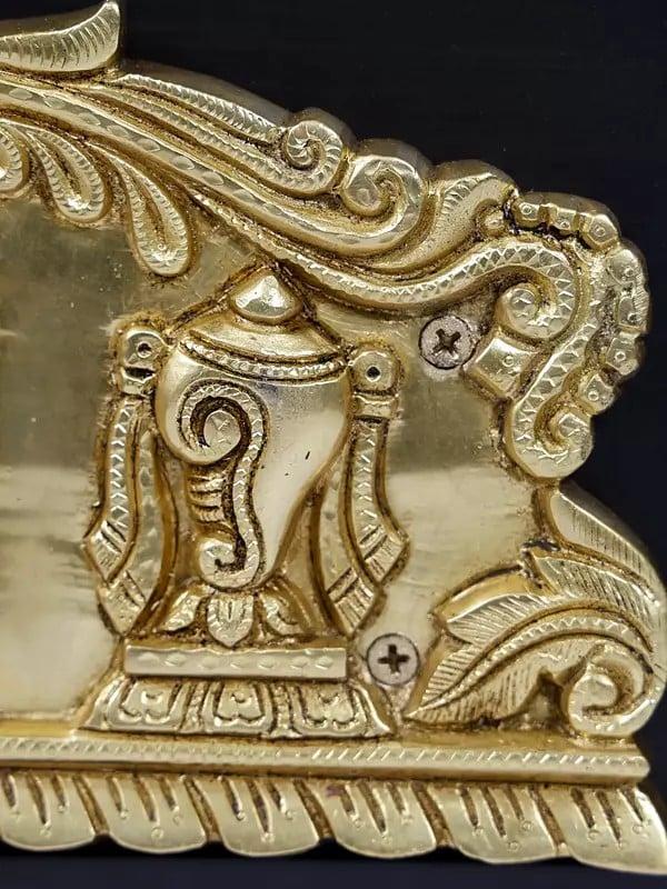 Exotic India 12" Wood Framed Vaishnava Symbols In Brass | Wall Hanging 