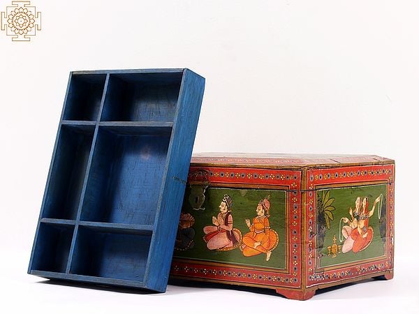Exotic India 12" Wooden Handpainted Vintage Storage Box