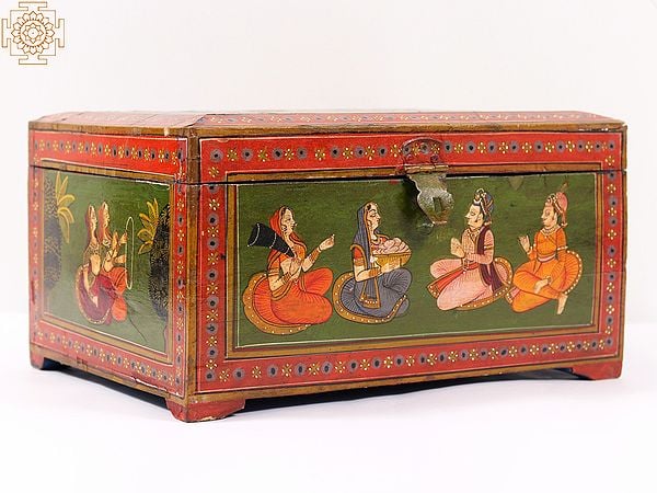 exotic india 12" Wooden Handpainted Vintage Storage Box