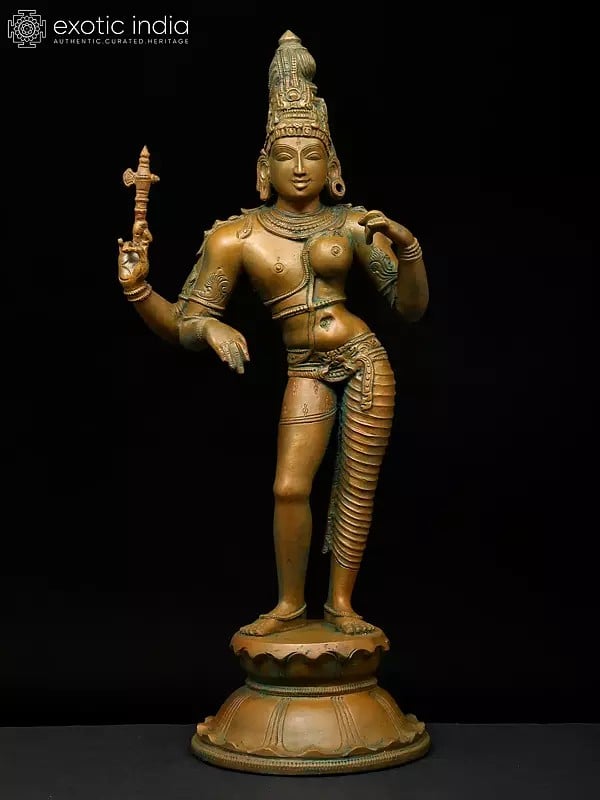 exotic india 13" Ardhanarishvara (Shiva-Shakti) | Madhuchista Vidhana (Lost-Wax) | Panchaloha Bronze from Swamimalai 