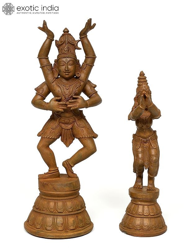 Exotic India 13" Dancing Lord Shiva With Devi Parvati | Set Of 2 | Bronze Statues 