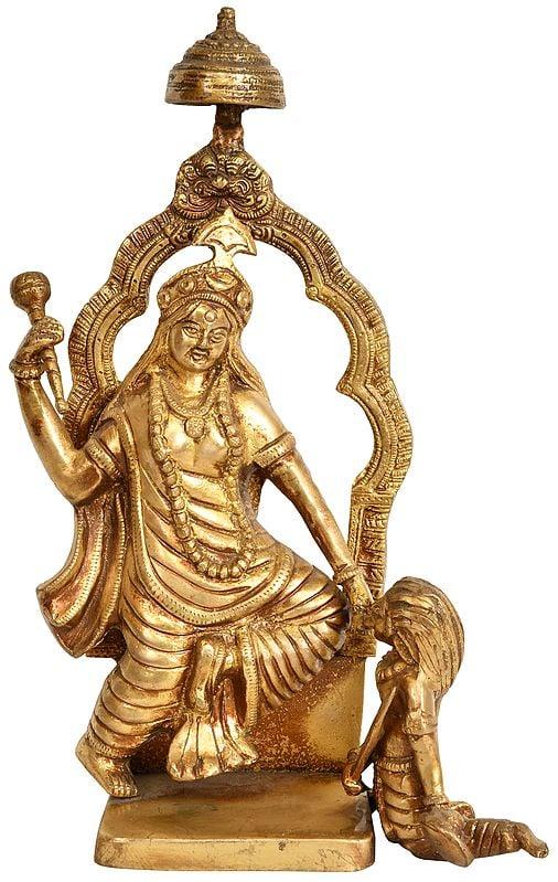 exotic india 13" Goddess Bagalamukhi Brass Statue | Handmade | Made in India 
