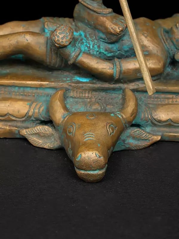 Exotic India 13" Goddess Durga Standing On Demon Mahishasura | Madhuchista Vidhana (Lost-Wax) | Panchaloha Bronze From Swamimalai 