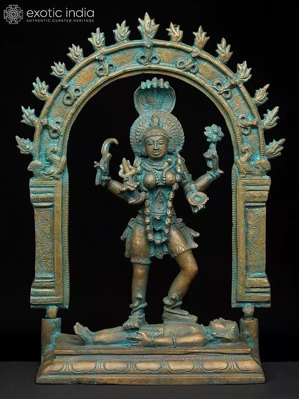 exotic india 13" Goddess Kali | Madhuchista Vidhana (Lost-Wax) | Panchaloha Bronze from Swamimalai 