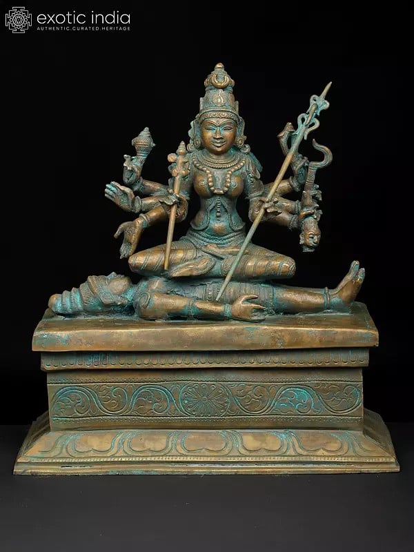 exotic india 13" Goddess Rajarajeshvari (Tripura Sundari) | Madhuchista Vidhana (Lost-Wax) | Panchaloha Bronze from Swamimalai 