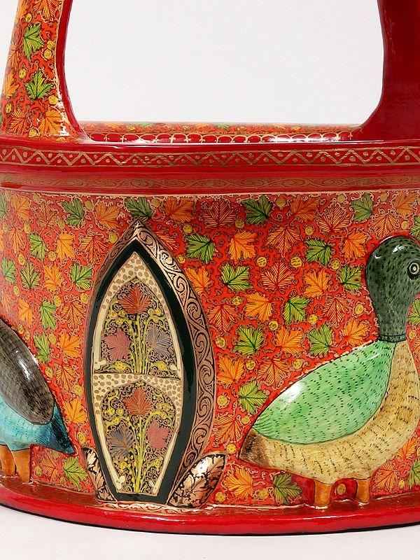 Exotic India 13" Hand Painted Designer Papier Mache Bucket | From Kashmir 