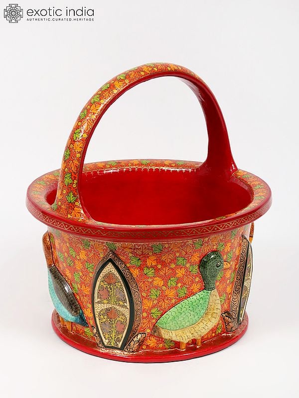 exotic india 13" Hand Painted Designer Papier Mache Bucket | From Kashmir 