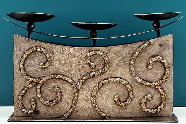 Exotic India 13" Handmade Decorative Wooden Candle Stand
