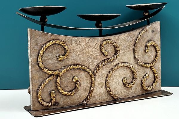Exotic India 13" Handmade Decorative Wooden Candle Stand