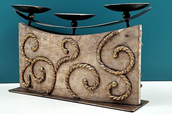 Exotic India 13" Handmade Decorative Wooden Candle Stand