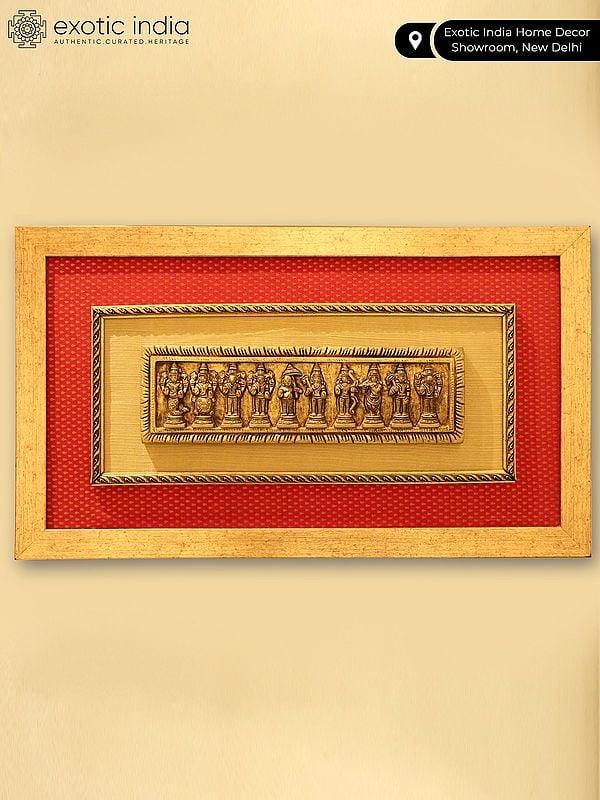 Exotic India 13" Lord Dashavatar Vishnu In Brass | Wooden Wall Hanging Frame 