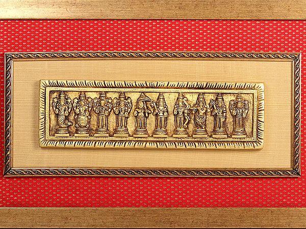 Exotic India 13" Lord Dashavatar Vishnu In Brass | Wooden Wall Hanging Frame 