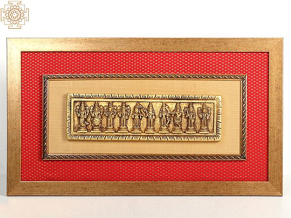 exotic india 13" Lord Dashavatar Vishnu in Brass | Wooden Wall Hanging Frame 