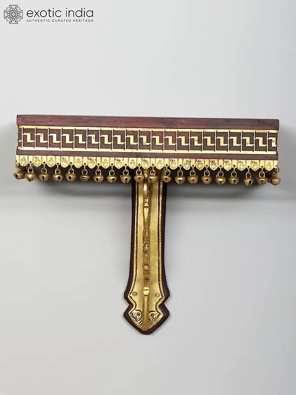 Exotic India 13" Peacock Design Wall Shelf In Wood With Brass Work | Wall Hanging 