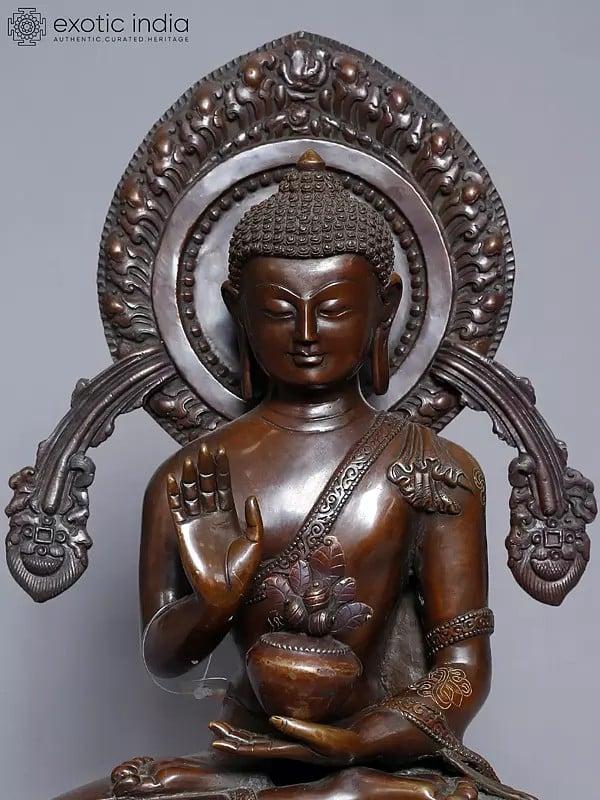 Exotic India 13" Seated Copper Gold Plated Medicine Buddha From Nepal | Handmade Statue 