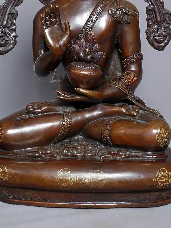Exotic India 13" Seated Copper Gold Plated Medicine Buddha From Nepal | Handmade Statue 