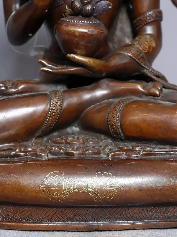 Exotic India 13" Seated Copper Gold Plated Medicine Buddha From Nepal | Handmade Statue 