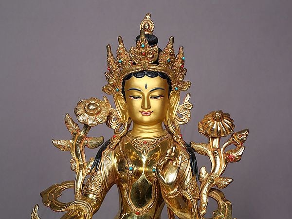 Exotic India 13" Seated Goddess Green Tara Statue From Nepal 