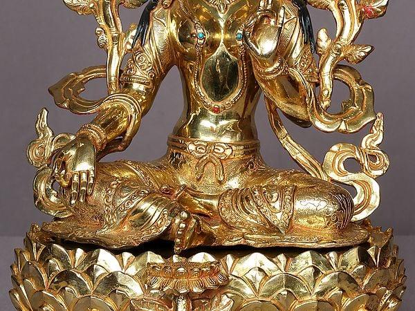 Exotic India 13" Seated Goddess Green Tara Statue From Nepal 